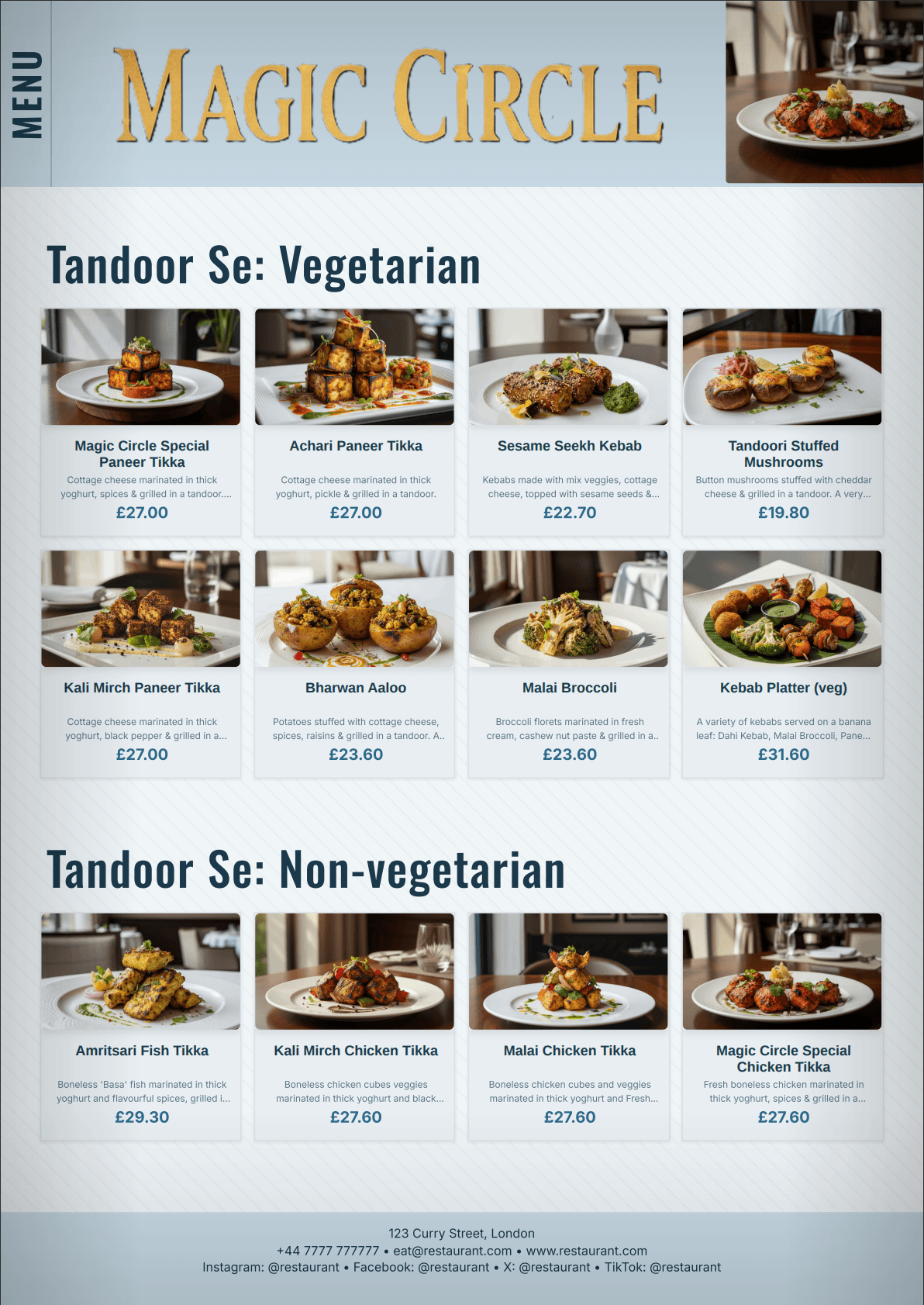 Indian restaurant menu created with GridMenu — a showcase for grid-based menu design